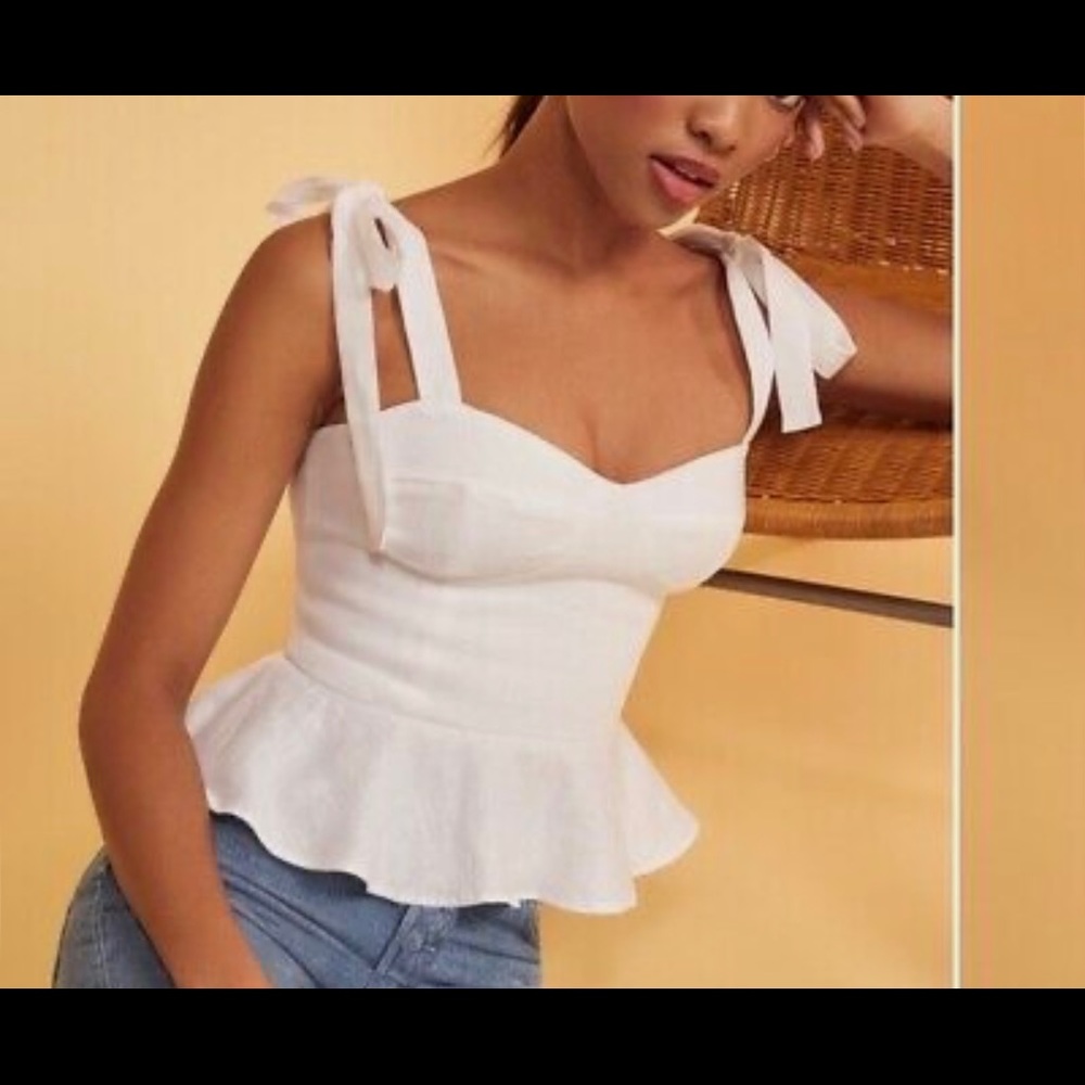 Reformation Kassi Tie Shoulder White Top
